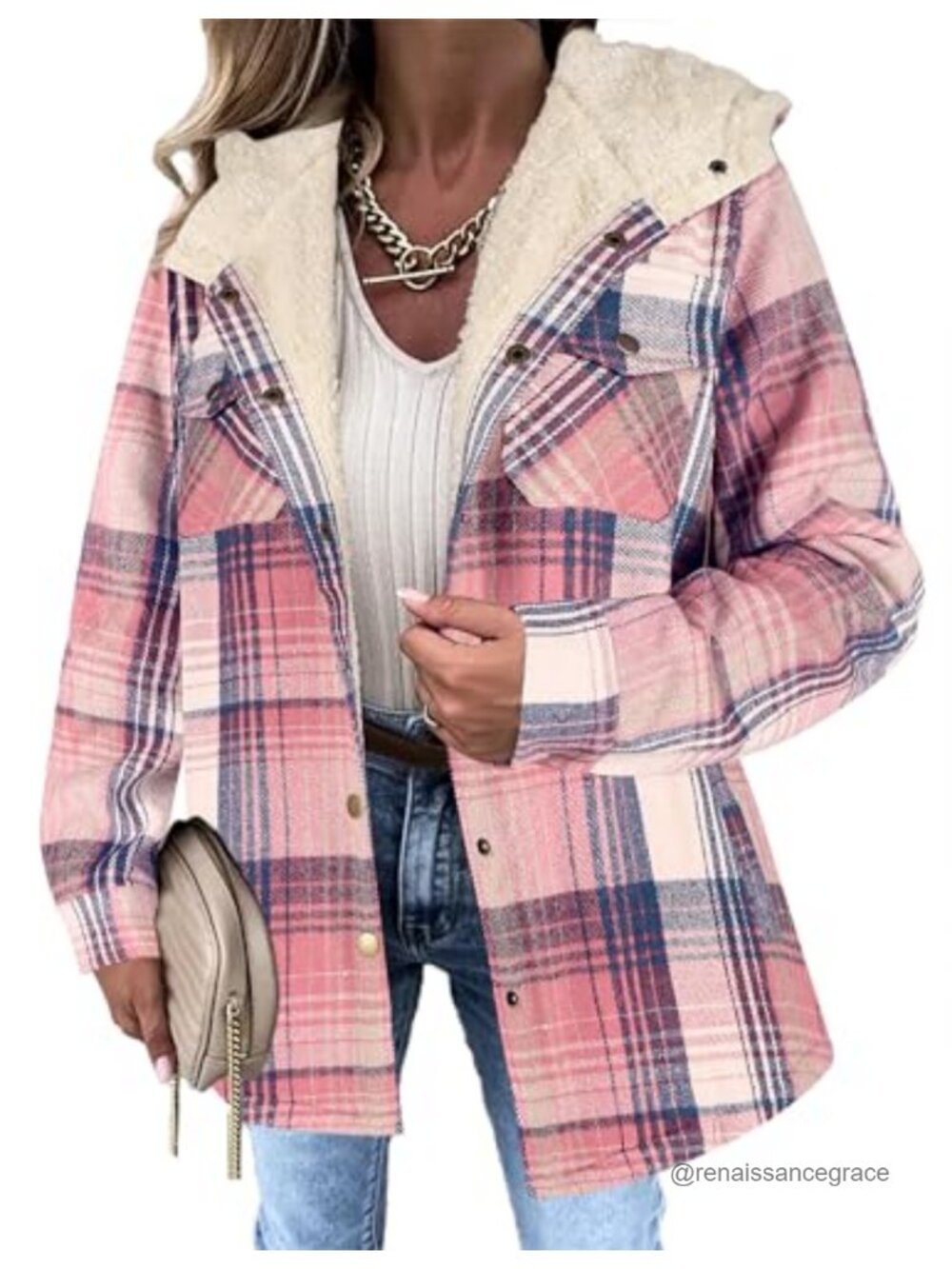 Flannel Plaid Fleece Lined Hooded Shacket Warm Coat